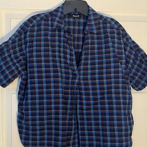 Madewell blue plaid button down shirt - size M